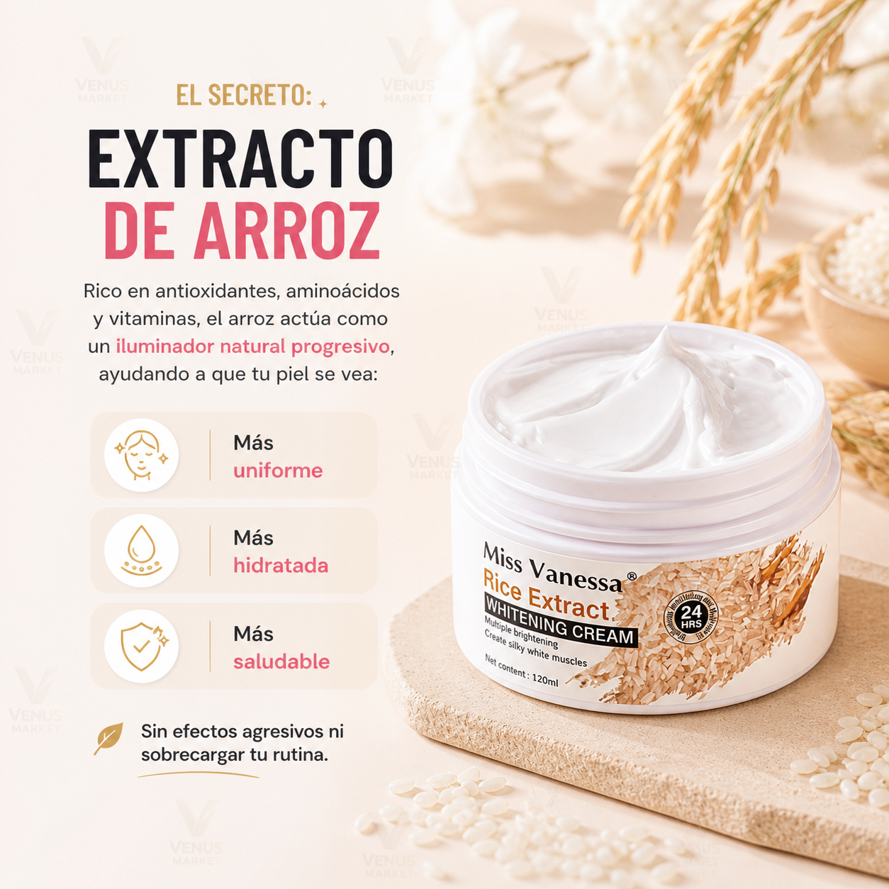Crema Facial Blanqueadora con extracto de Arroz — Secreto Coreano para una Piel Luminosa