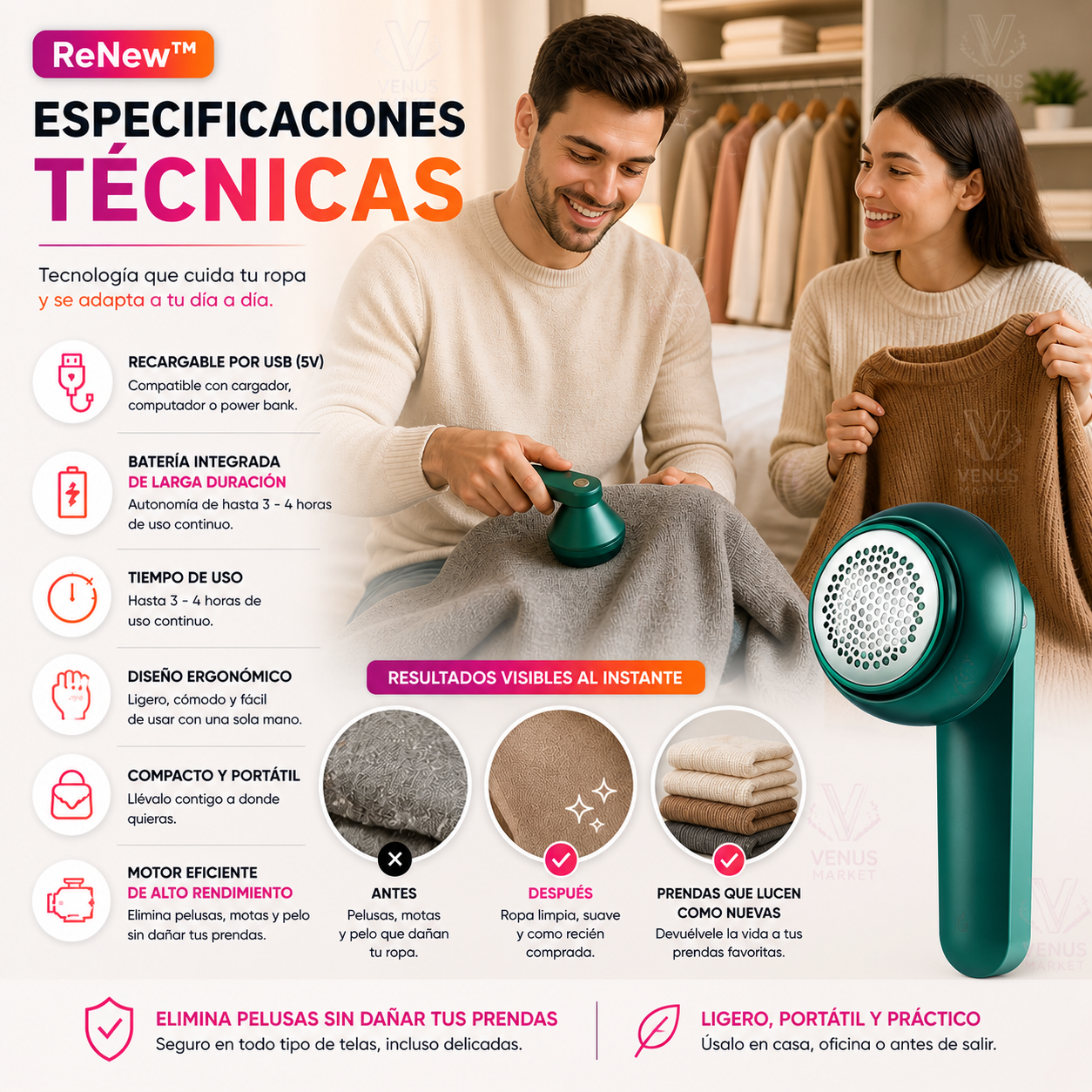 ReNew™ - Quita Pelusas Recargable